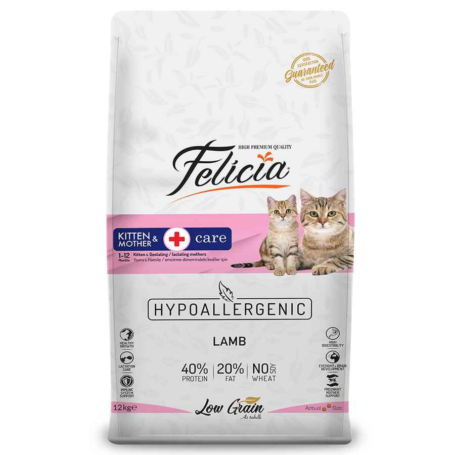 Felicia Az Tahıllı 12 Kg Yavru-Anne Kuzu Etli  HypoAllergenic Kedi Maması