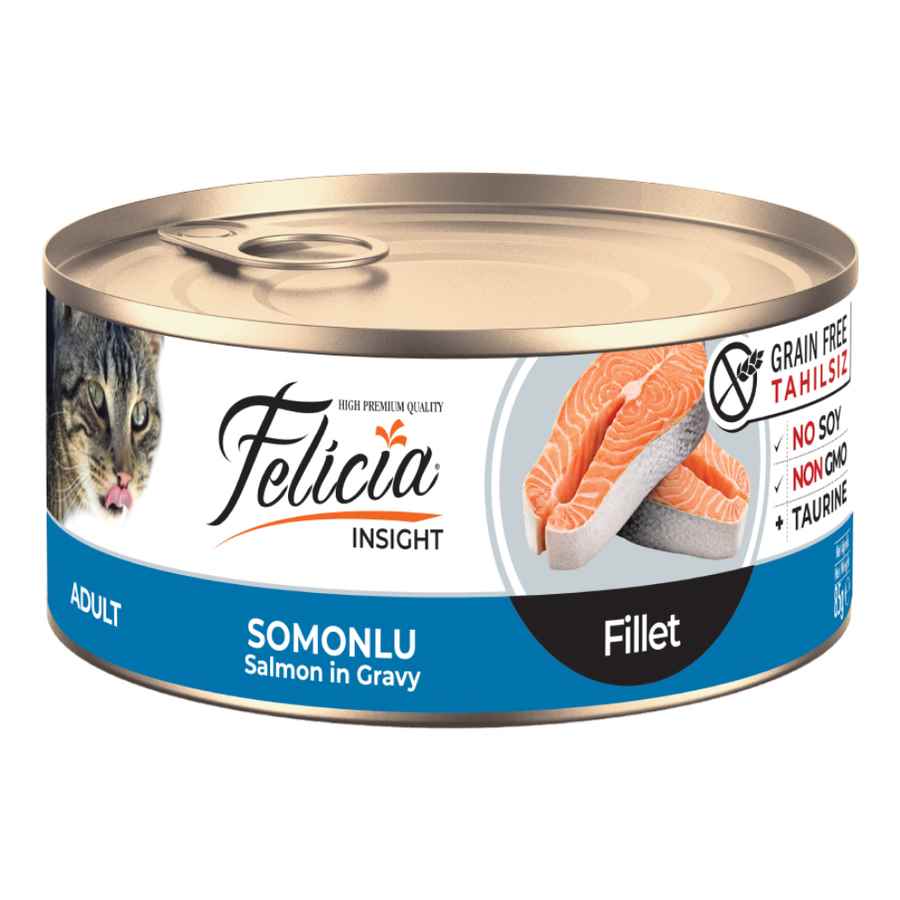 Felicia Tahılsız 85 gr Somonlu Fileto Yaş .  Kedi Maması 24 Adet