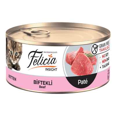 Felicia Tahılsız 85 gr Yavru-Biftekli Kıyılmış Yaş Kedi Maması 24 Adet