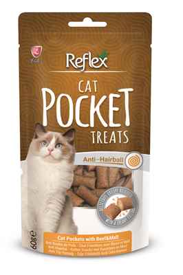Reflex Pocket Anti Hairball Sığır Etli ve Maltlı Kedi Ödül Maması 60gr