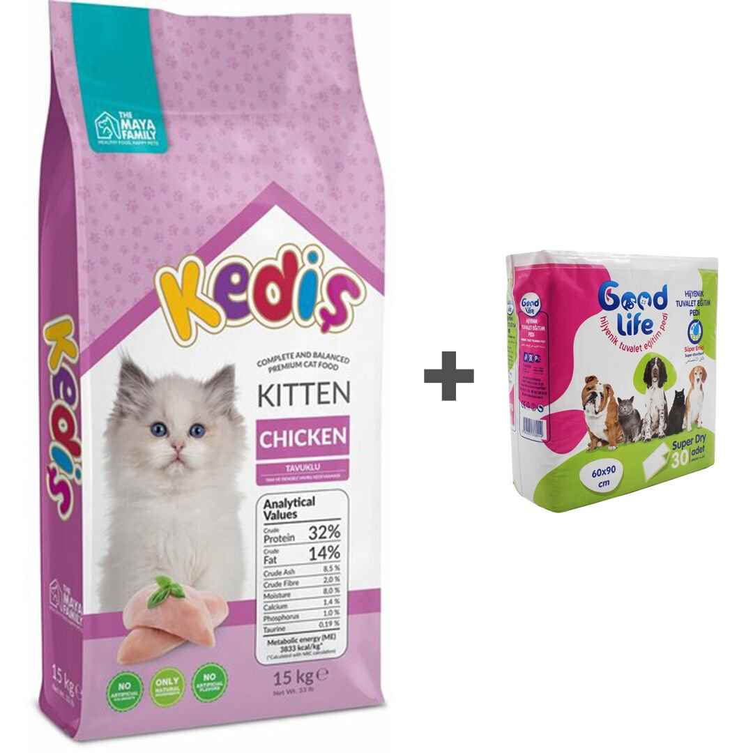 KEDİŞ YAVRU KEDİ MAMASI TAVUKLU 15KG + ÇİŞ PEDİ HEDİYELİ