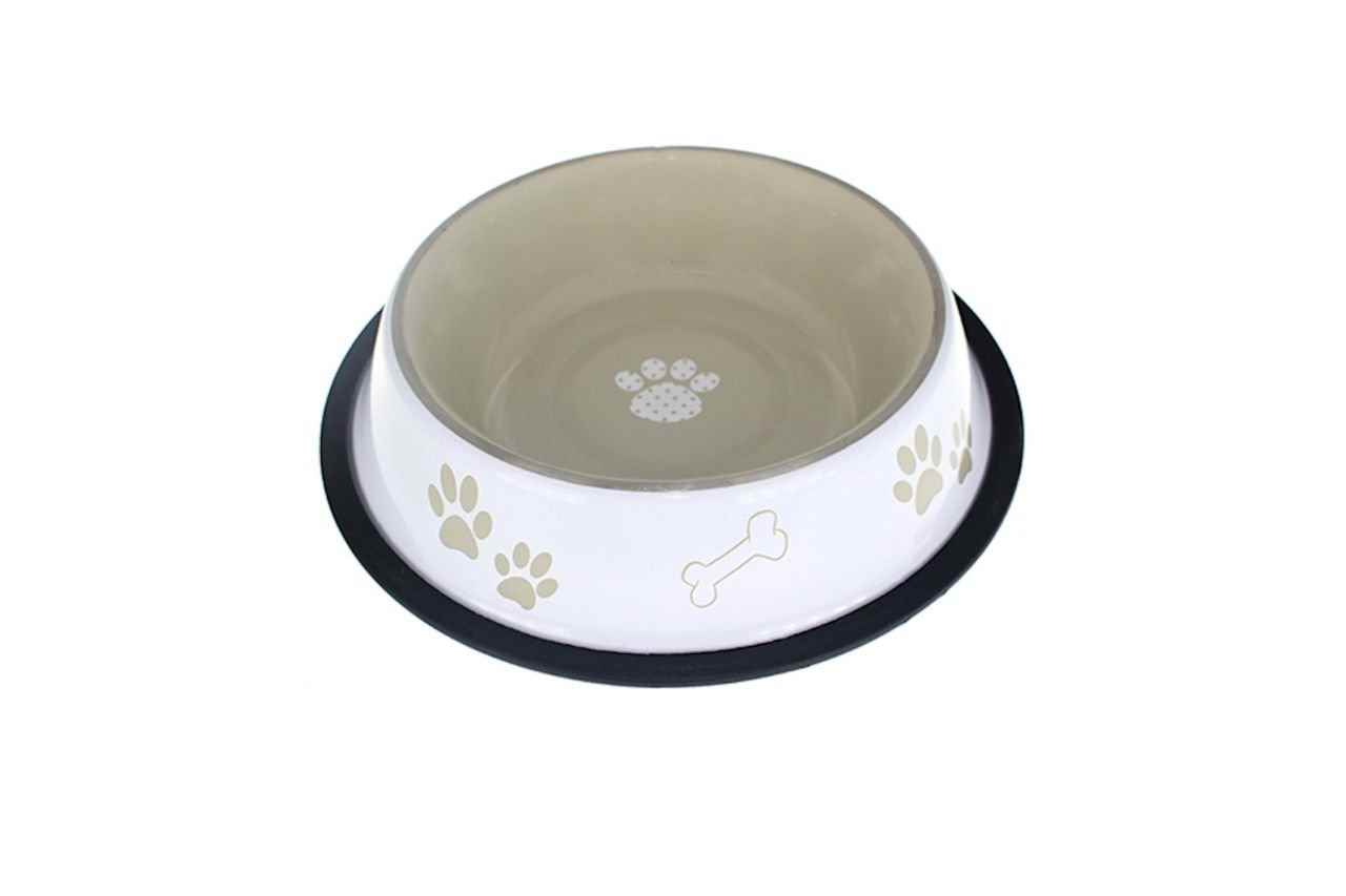 Kaymaz Tabanlı Gri Desenli Mama ve Su Kabı (L)