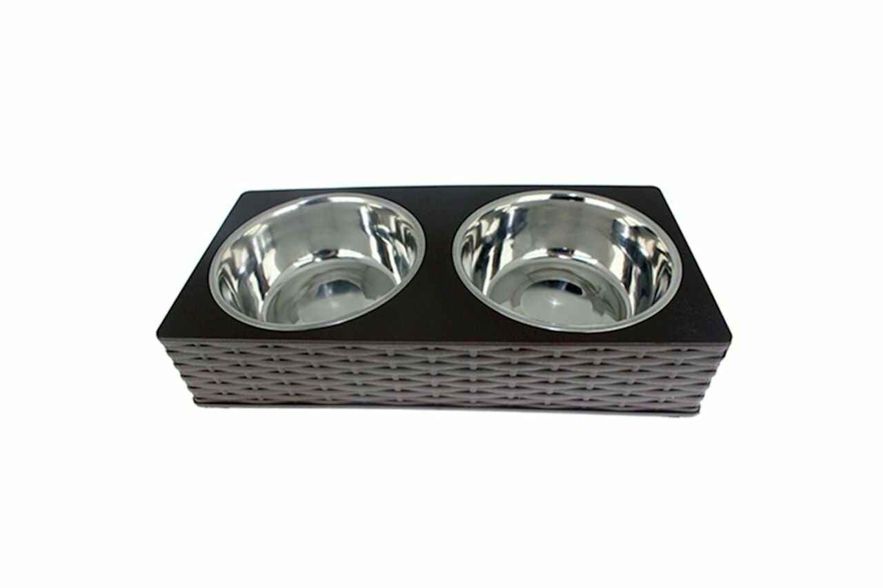 Kare Hasır Gri İkili Mama ve Su Kabı (M)