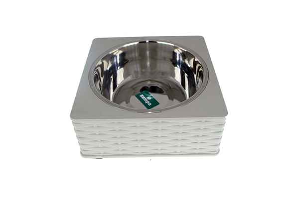 Kare Hasır Gri Tekli Mama ve Su Kabı (M)