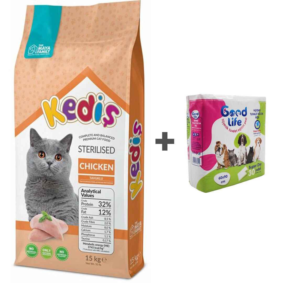 KEDİŞ YETİŞKİN KISIR KEDİ MAMASI TAVUKLU 15 KG + ÇİŞ PEDİ HEDİYELİ
