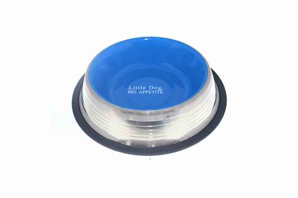 Kaymaz Tabanlı Metal Mavi Desenli Mama ve Su Kabı (S)