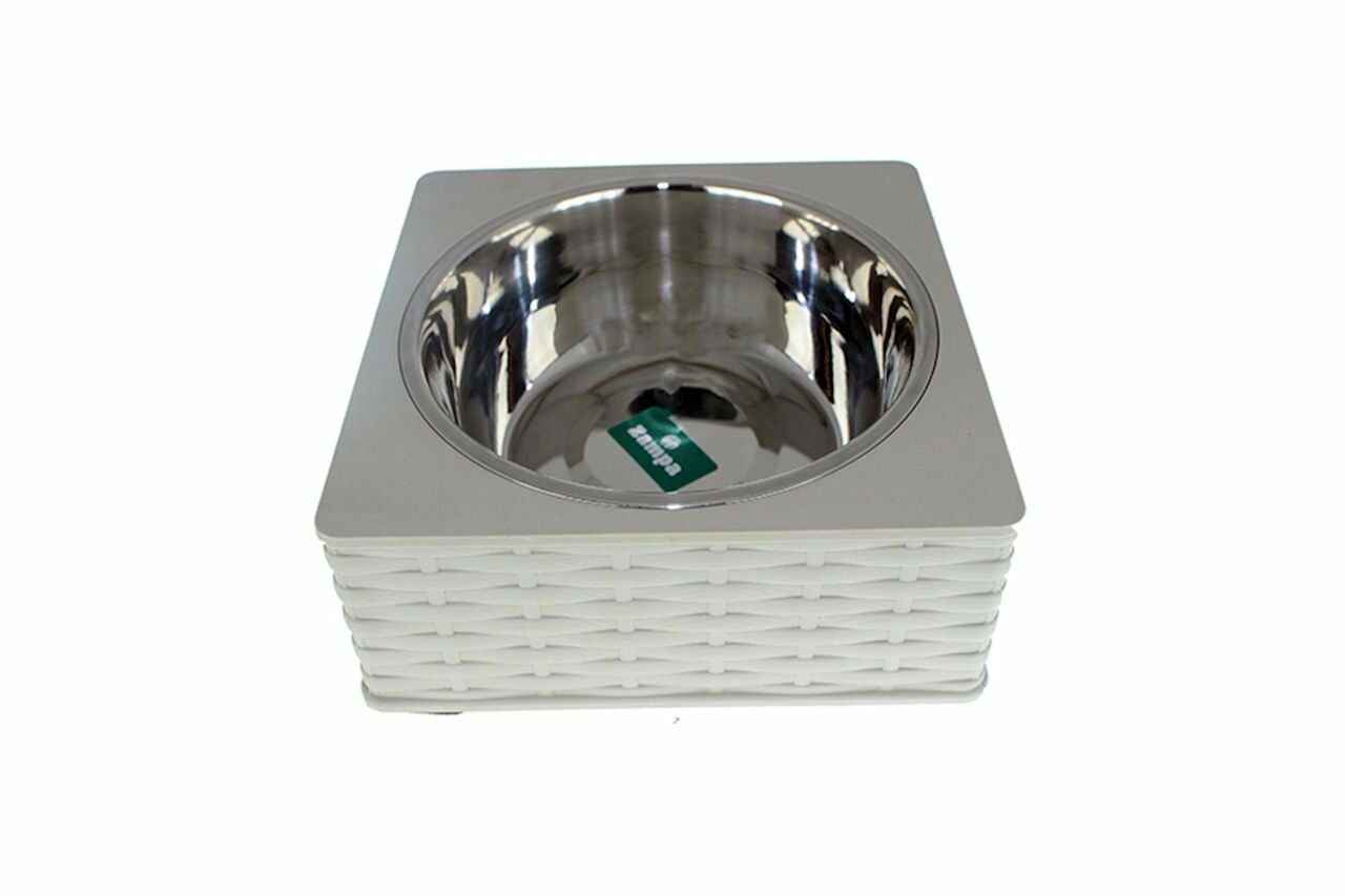 Kare Hasır Gri Tekli Mama ve Su Kabı (L)