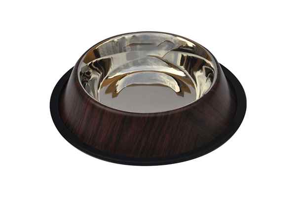 Kaymaz Tabanlı Ahşap Desenli Mama ve Su Kabı (L)