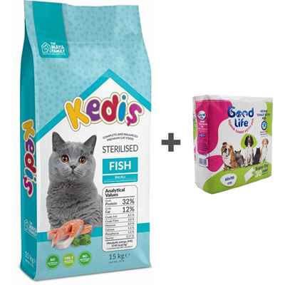 KEDİŞ YETİŞKİN KISIR KEDİ MAMASI BALIKLI 15 KG + ÇİŞ PEDİ HEDİYELİ