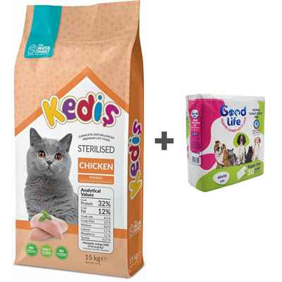 KEDİŞ YETİŞKİN KISIR KEDİ MAMASI TAVUKLU 15 KG + ÇİŞ PEDİ HEDİYELİ