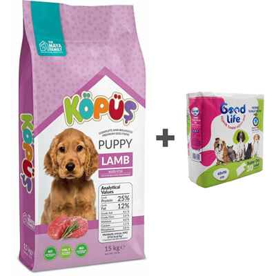 KÖPÜŞ YAVRU KÖPEK MAMASI KUZU ETLİ 15 KG + ÇİŞ PEDİ HEDİYELİ