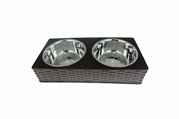 Kare Hasır Gri İkili Mama ve Su Kabı (M)