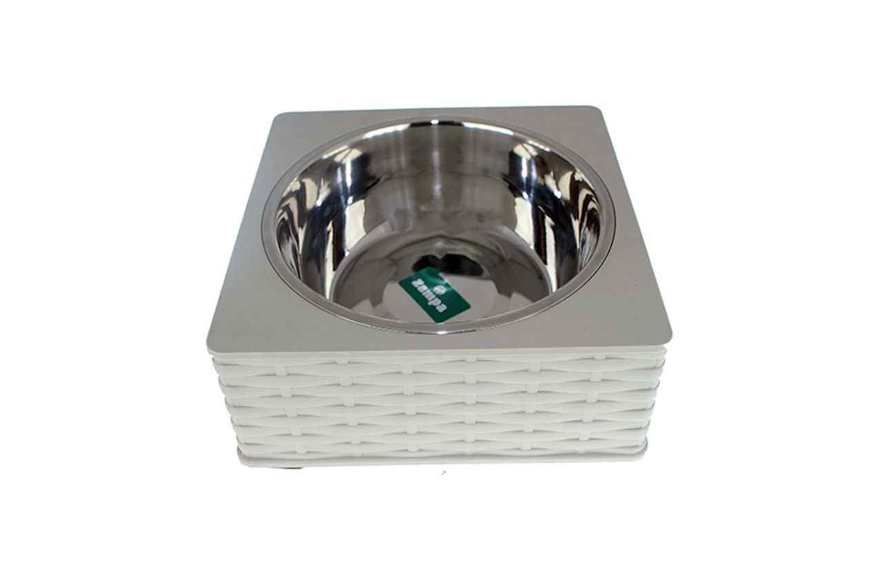 Kare Hasır Gri Tekli Mama ve Su Kabı (M)