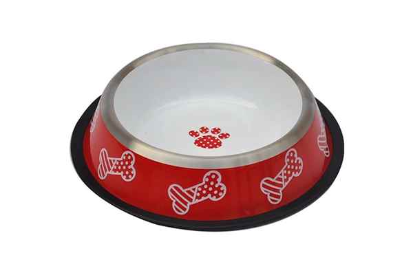 Kaymaz Tabanlı Kırmızı Beyaz Desenli Mama ve Su Kabı (2XL)