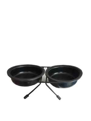 METAL AYAKLI İKİLİ MAMA VE SU KABI SİYAH