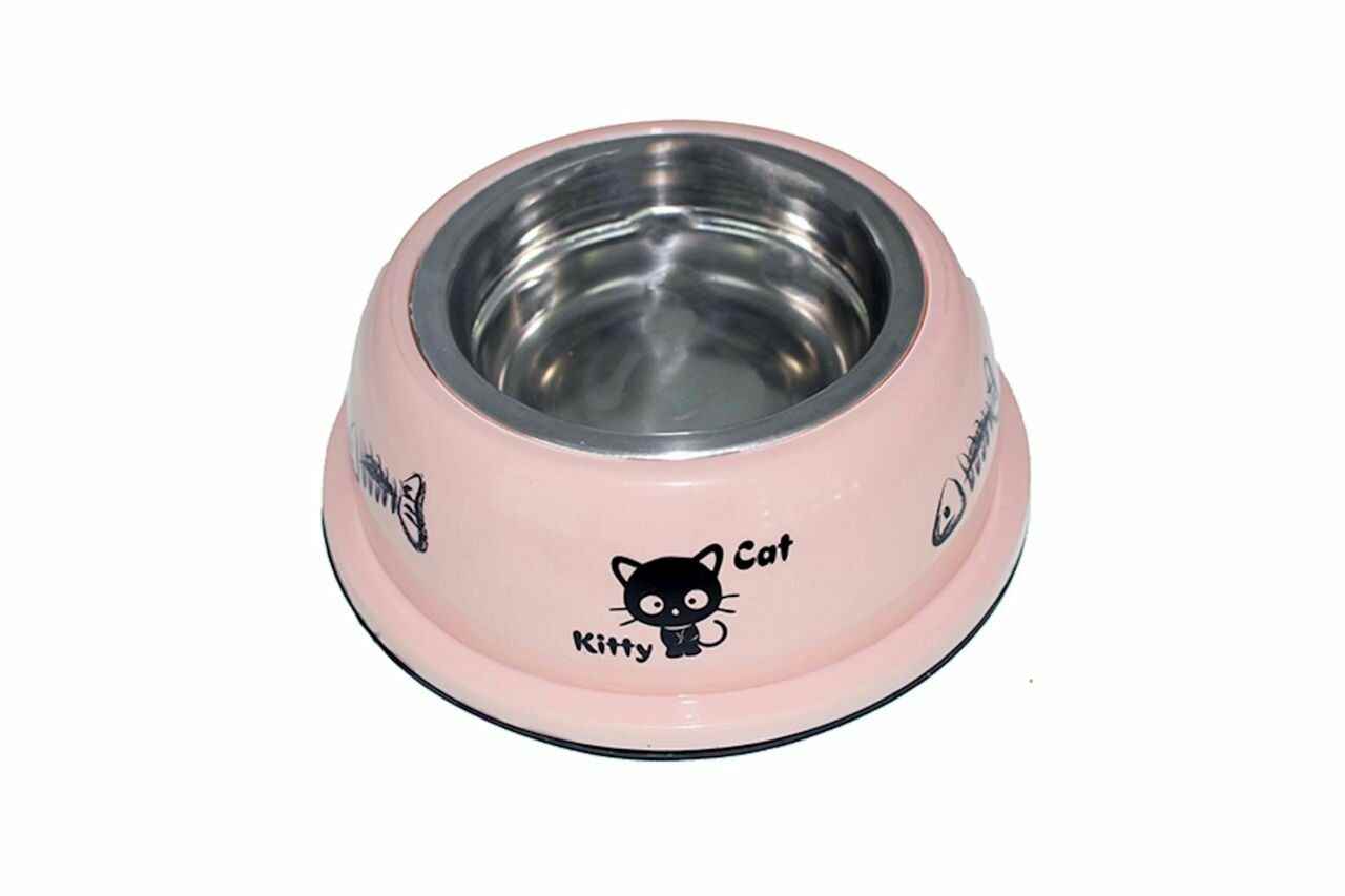 Pembe Desenli Tekli Fil Dişi Mama ve Su Kabı (M)