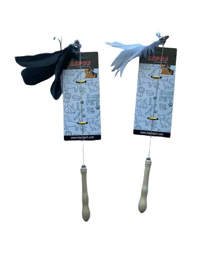 KEDİLER İÇİN AHŞAP SAPLI TÜYLÜ OLTA 55CM 12Lİ