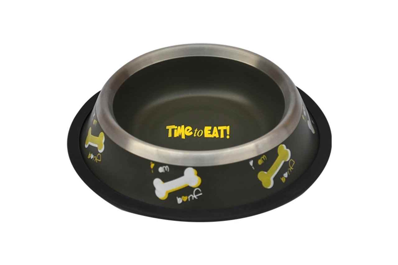 Kaymaz Tabanlı Kemik Desenli Mama ve Su Kabı 24 Oz