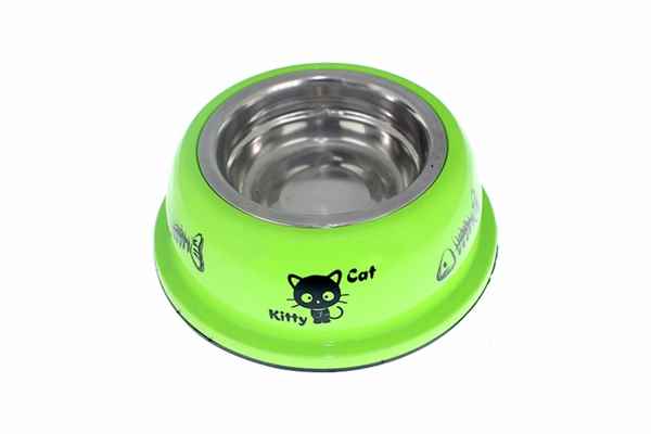 Yeşil Desenli Tekli Fil Dişi Mama ve Su Kabı (M)