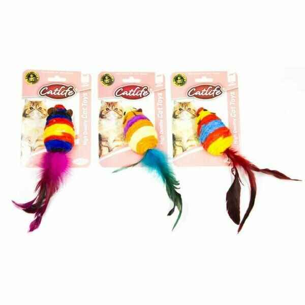 KEDİLER İÇİN RENKLİ TÜY KUYRUKLU FARE OYUNCAK