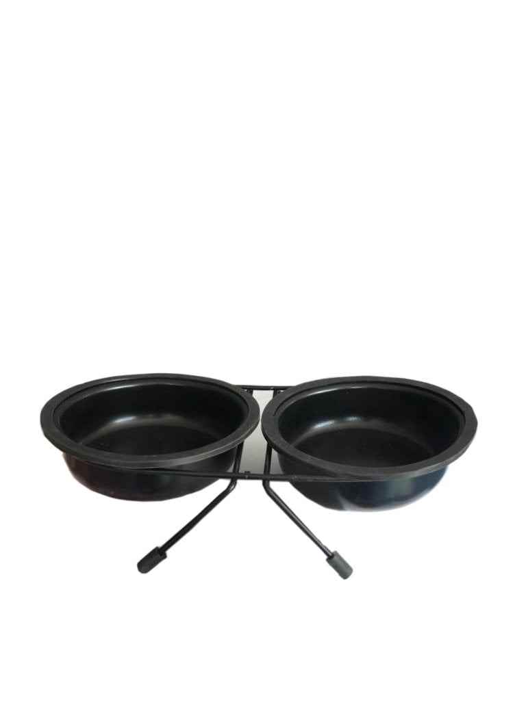 METAL AYAKLI İKİLİ MAMA VE SU KABI SİYAH