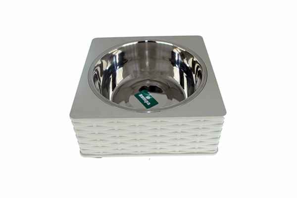 Kare Hasır Gri Tekli Mama ve Su Kabı (L)