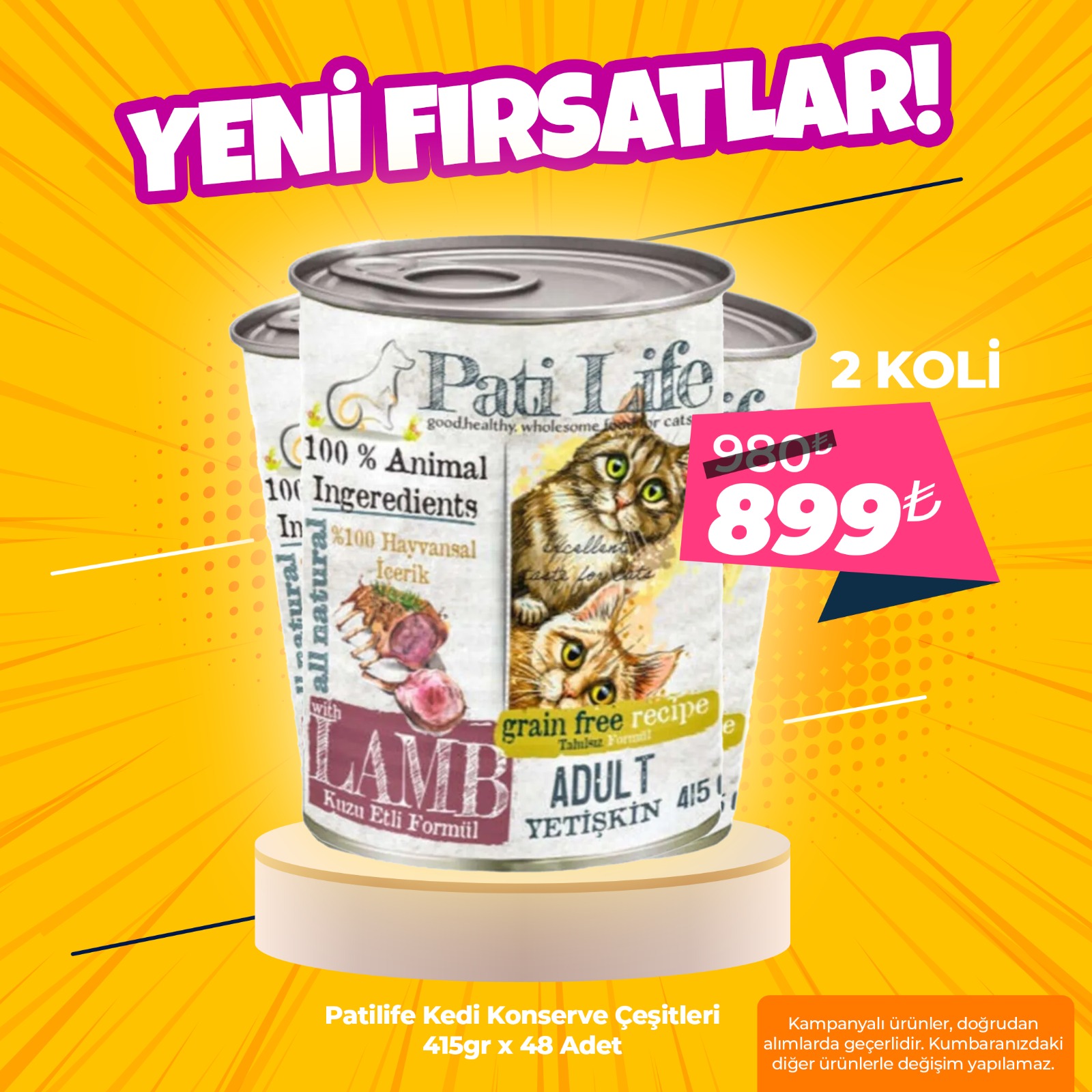 PatiLife 415grx48 Adet Kedi Konserve Çeşitleri 2 Koli (Avantaj Paketi)