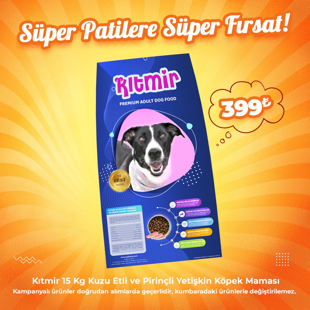 Kıtmir 15 Kg Kuzu Etli ve Pirinçli Yetişkin Köpek Maması