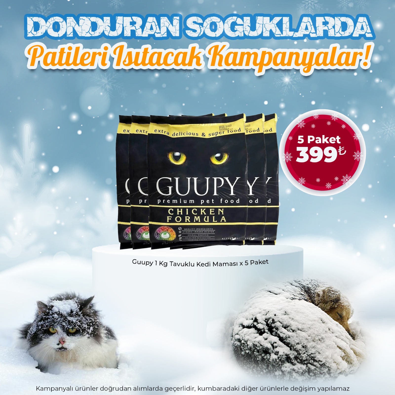 Guupy 1 Kg Tavuklu Kedi Maması x 5 Paket