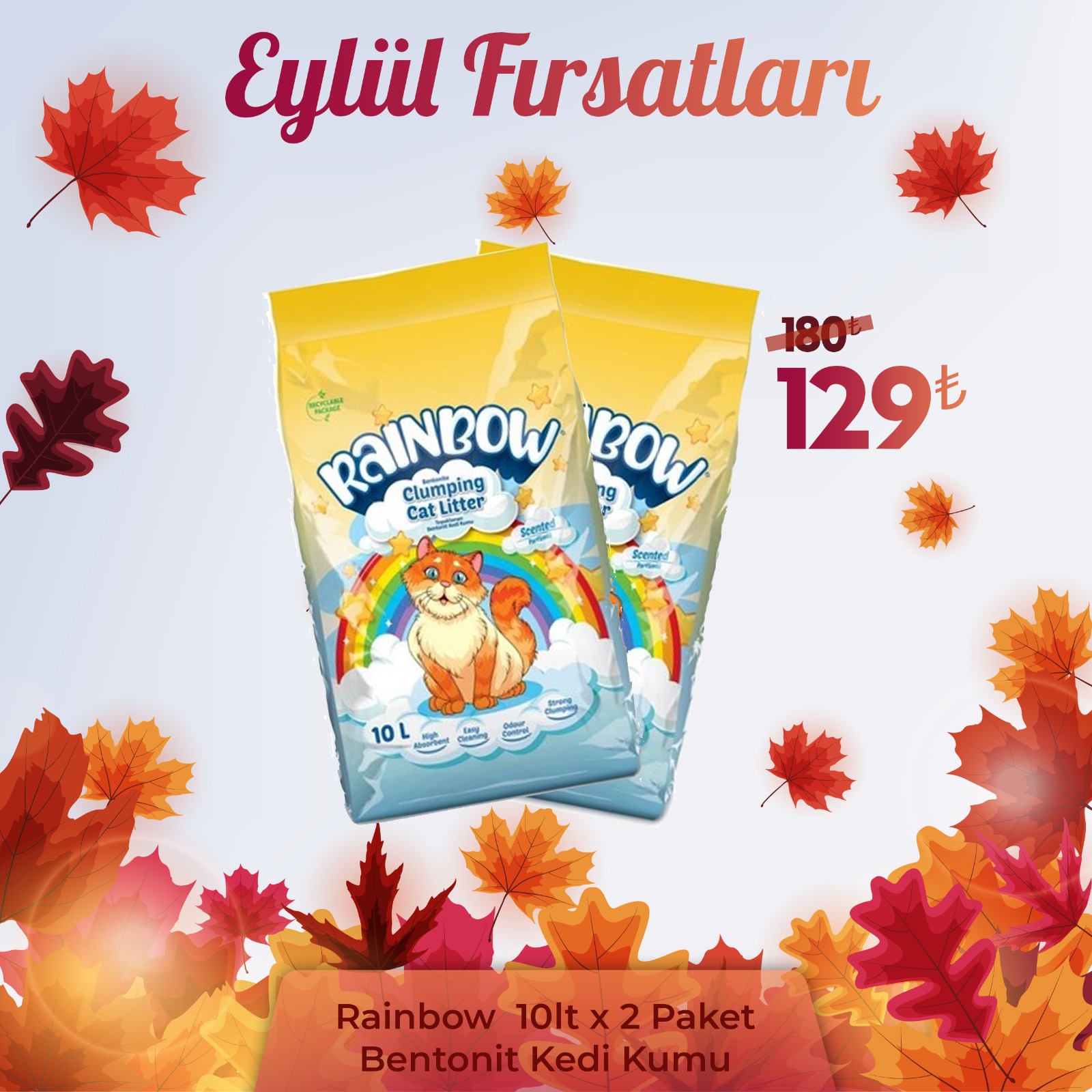 Rainbow Bentonit Kedi Kumu Çeşitleri 2x10 Lt