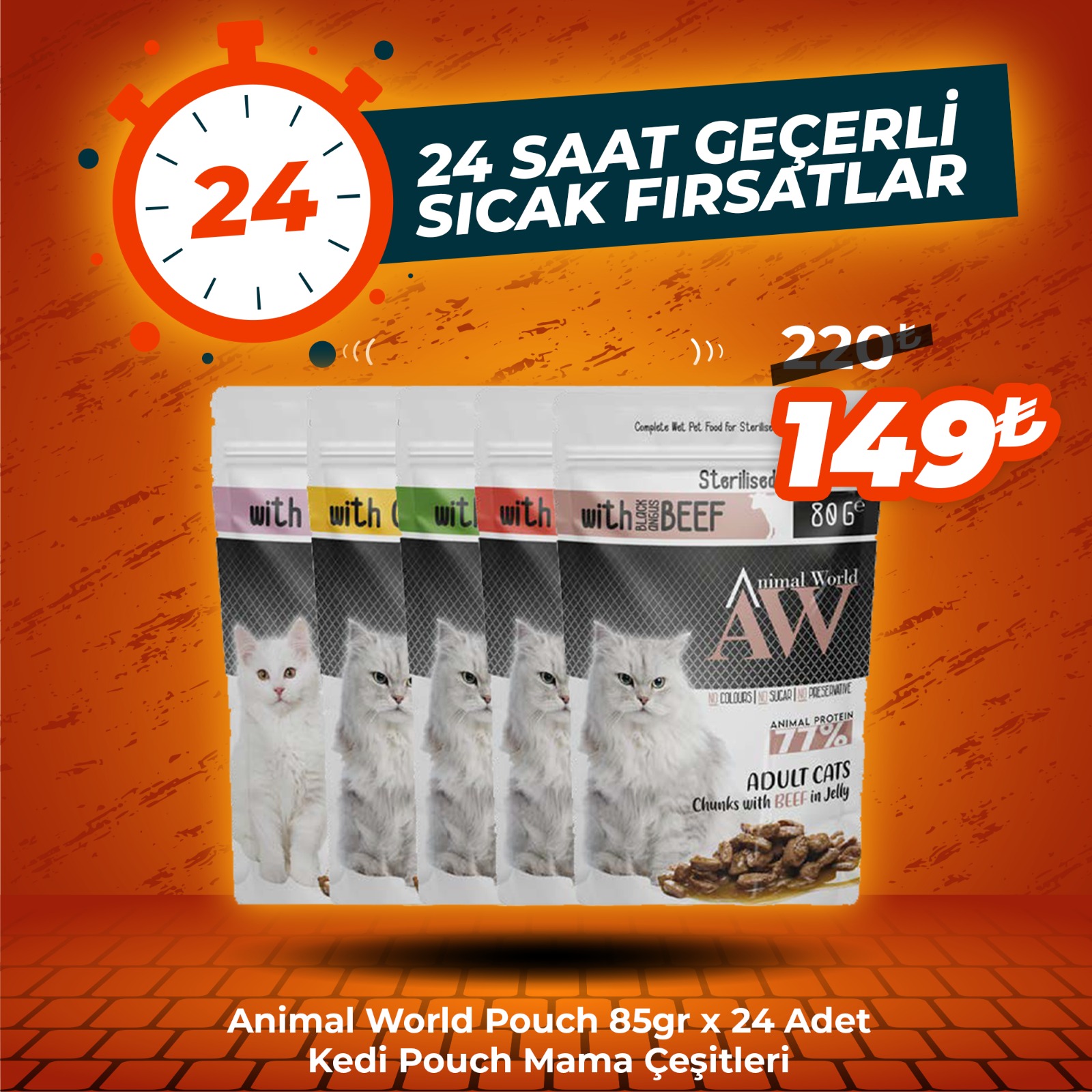 Animal World 100 gr x 24 Adet Kedi Pouch Mama Çeşitleri