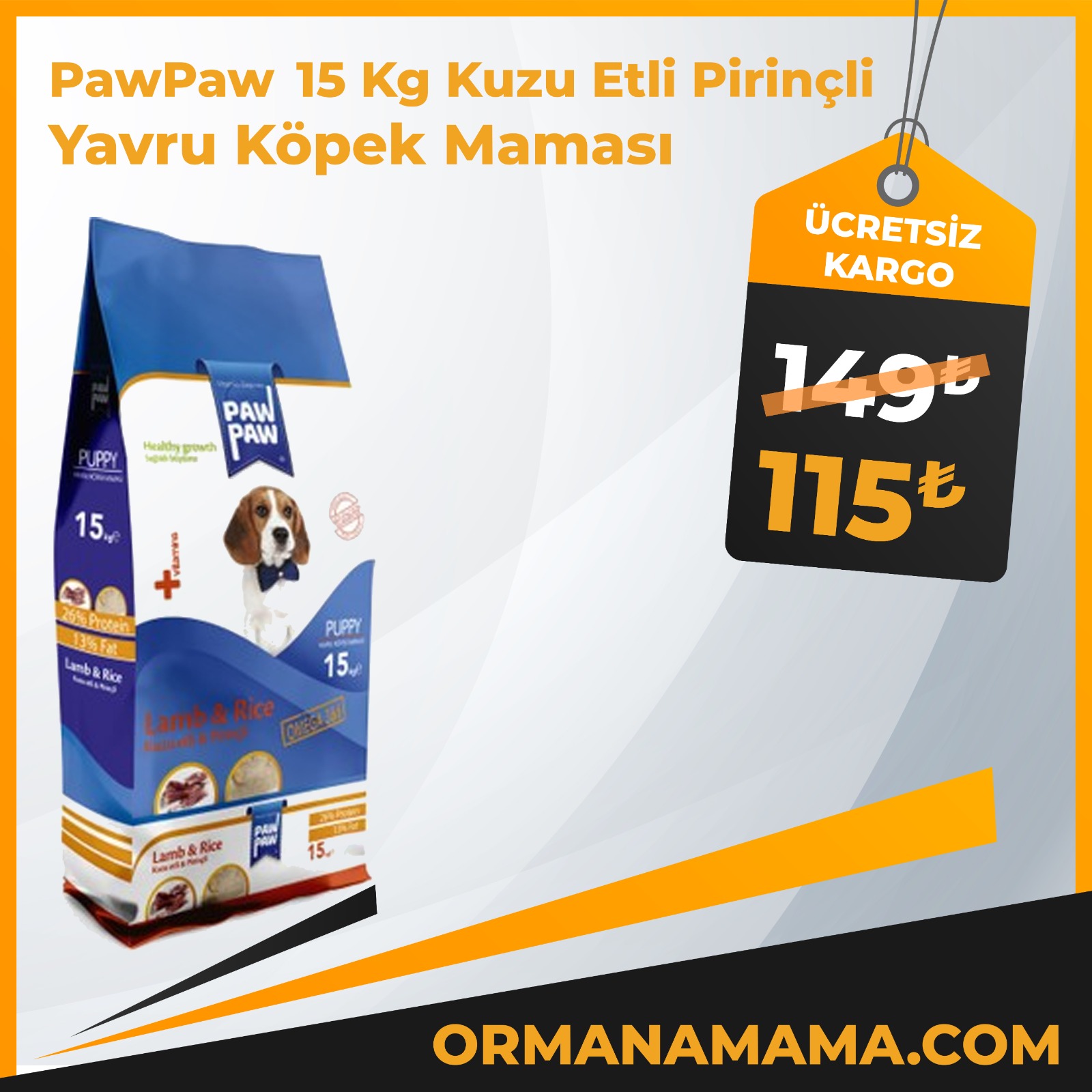 Paw Paw Kuzu Etli Ve Pirinçli Yavru Köpek Maması 15 Kg