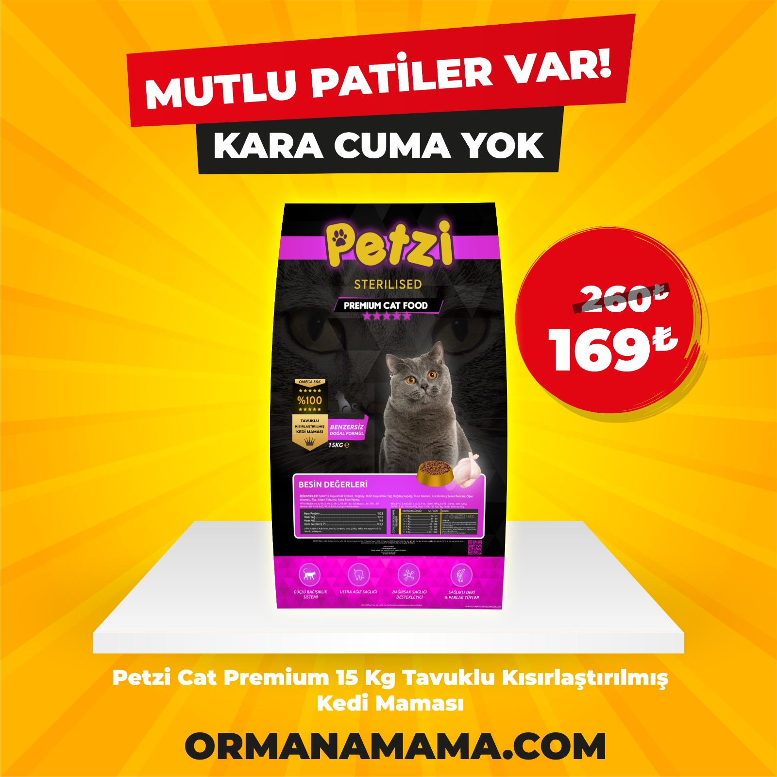 Petzi Cat Premium 15 Kg Tavuklu Kısırlaştırılmış Kedi Maması