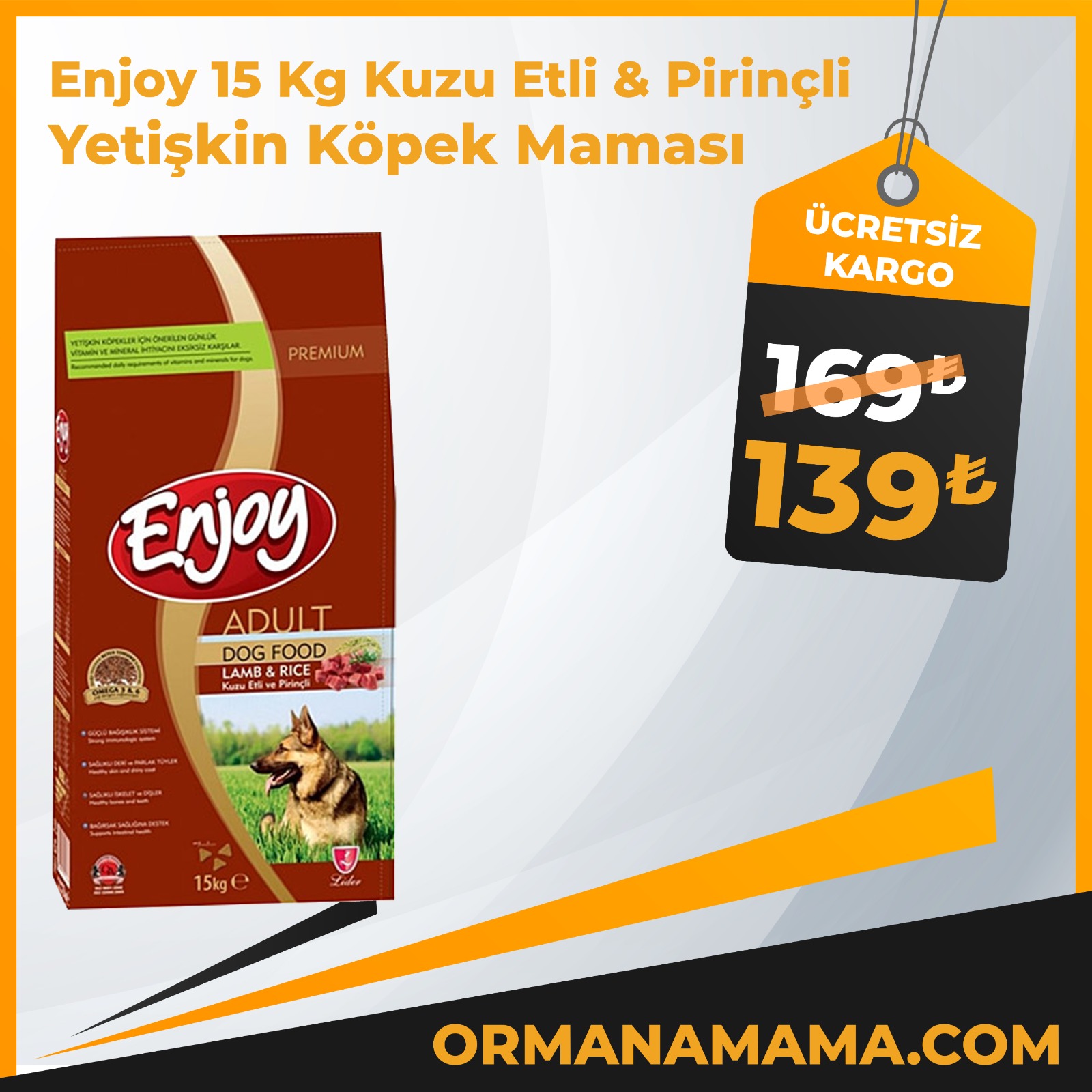 Enjoy 15 Kg Yetişkin Kuzu Etli Pirinçli Yetişkin Köpek Maması