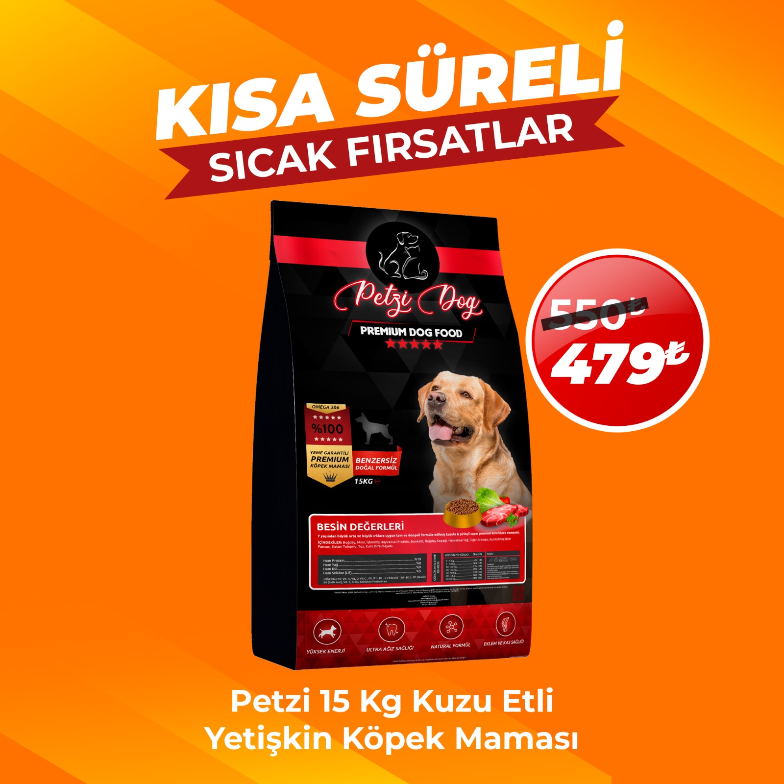 Petzi Dog Kuzu Etli 15 Kg Yetişkin Köpek Maması