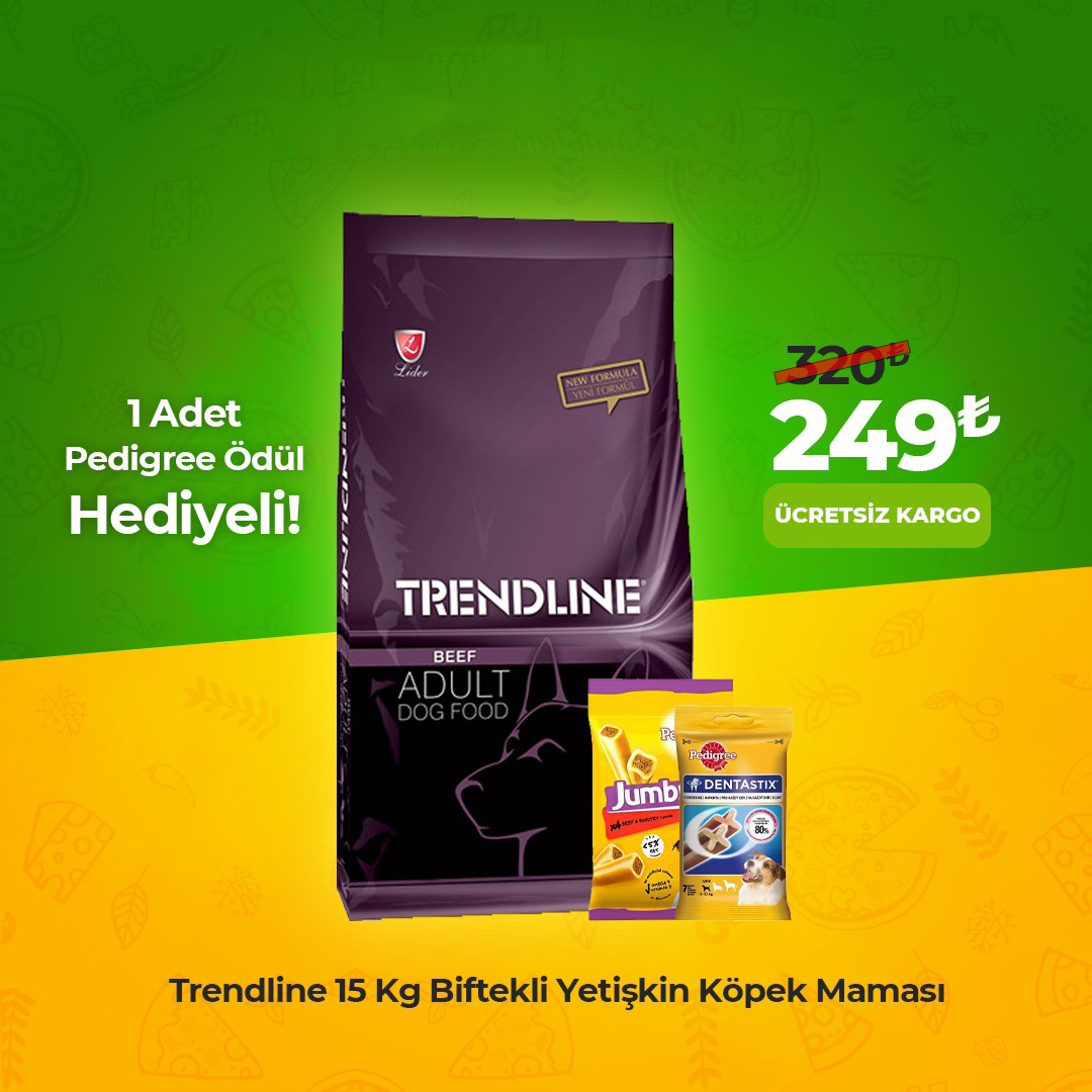 Trendline 15 Kg Biftekli Yetişkin Köpek Maması + 1 Adet Pedigree Ödül Hediyeli