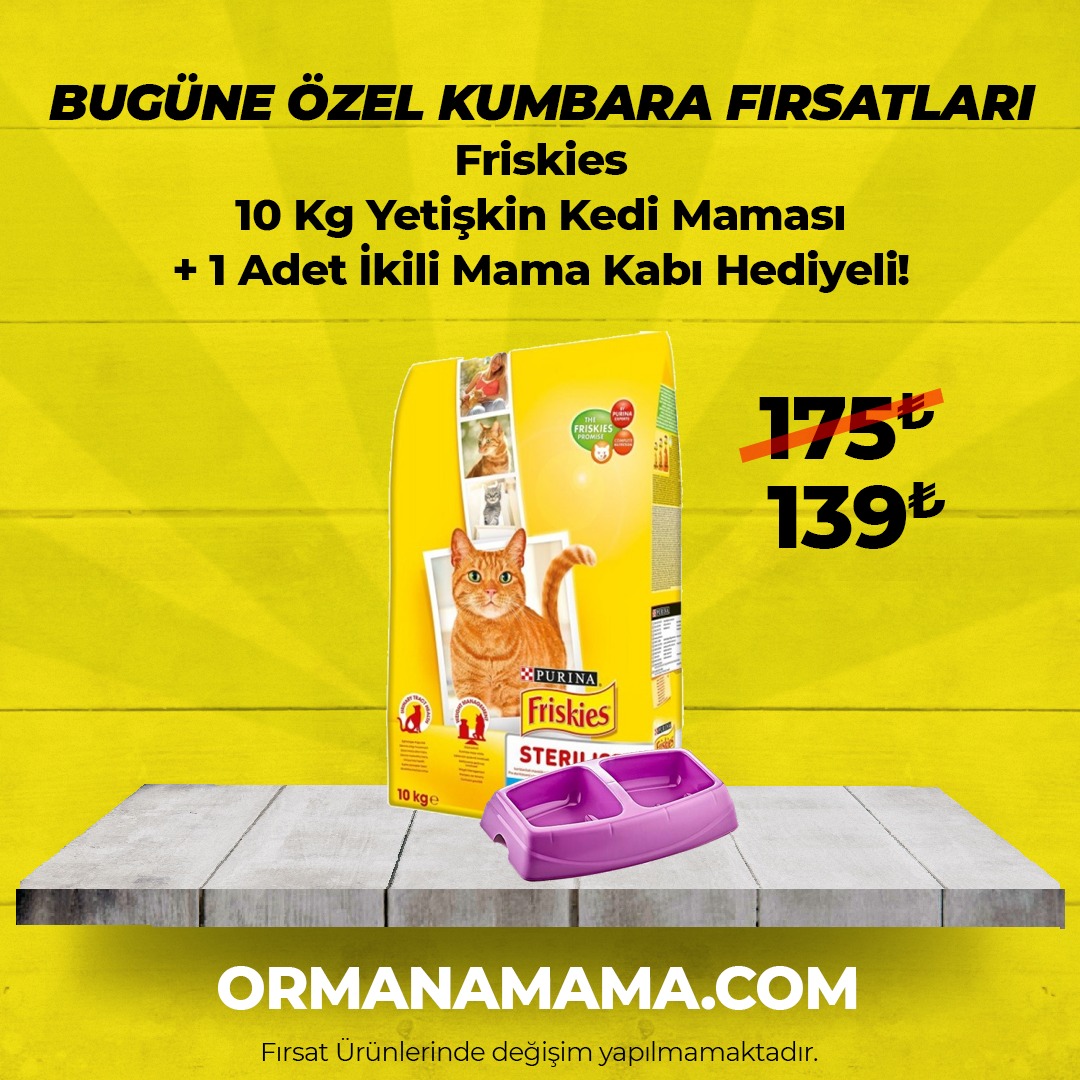 Friskies 10 Kg Yetişkin Kedi Maması + 1 Adet İkili Mama Kabı Hediye