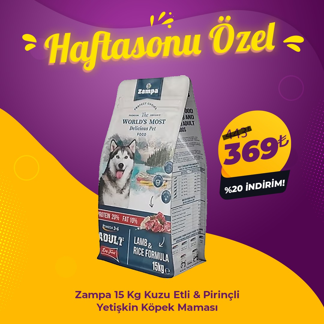 Zampa Kuzu Etli Pirinçli Yetişkin Köpek Maması 15 Kg