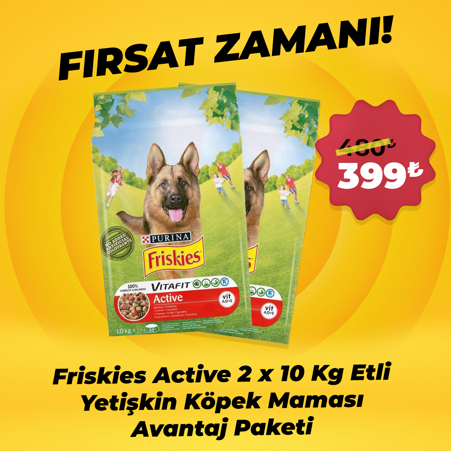 Friskies Active Etli 10 kg x 2 Paket Yetişkin Köpek Maması