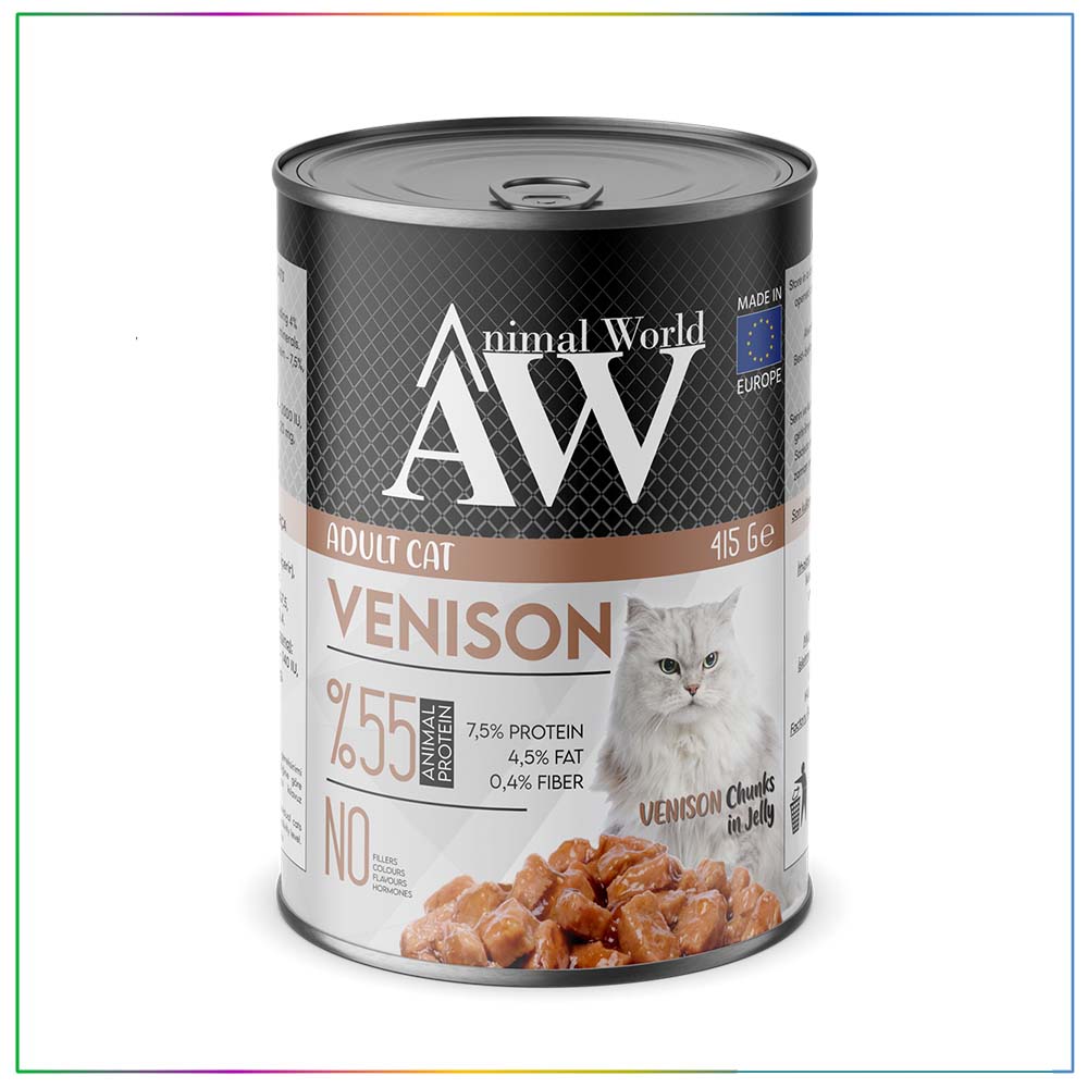 Animal World Jöle İçerisinde Geyik Etli Yetişkin Kedi Konservesi 415 Gr x 24 Adet