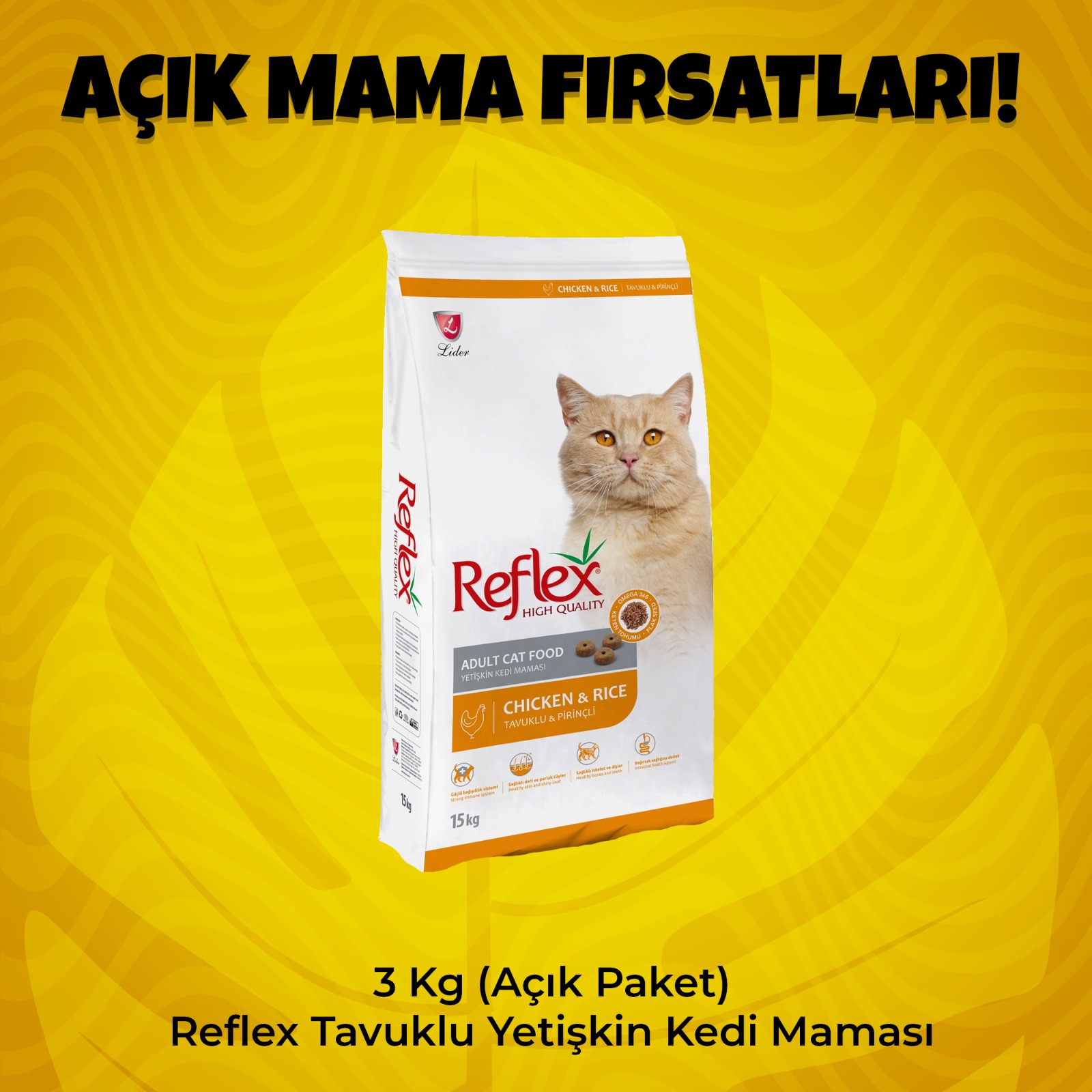 3 Kg (Açık Paket) Reflex Tavuklu Yetişkin Kedi Maması 