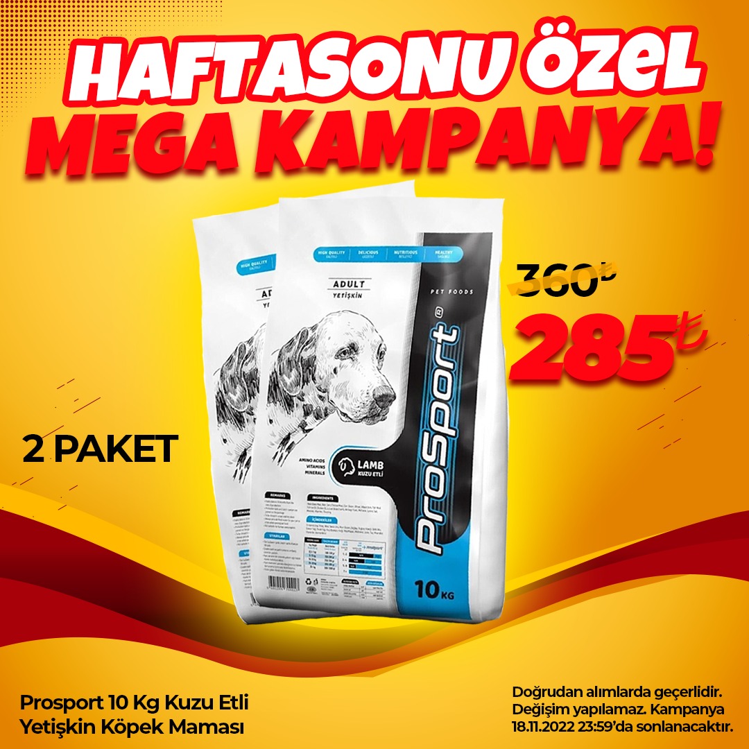 Prosport 10 Kg Kuzu Etli Yetişkin Köpek Maması x 2 Paket