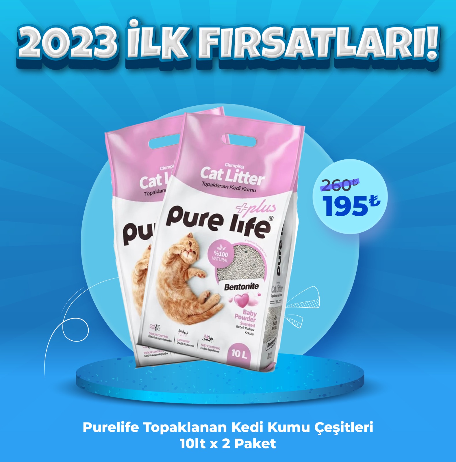 Pure Life Bentonit Topaklanan Kedi Kumu 2 x 10lt