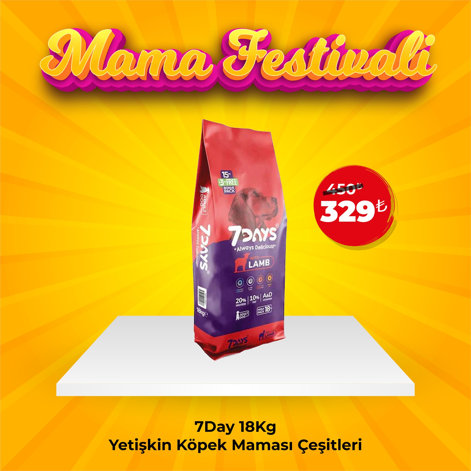 7 Days Kuzu Etli Yetişkin Köpek Maması 18 Kg