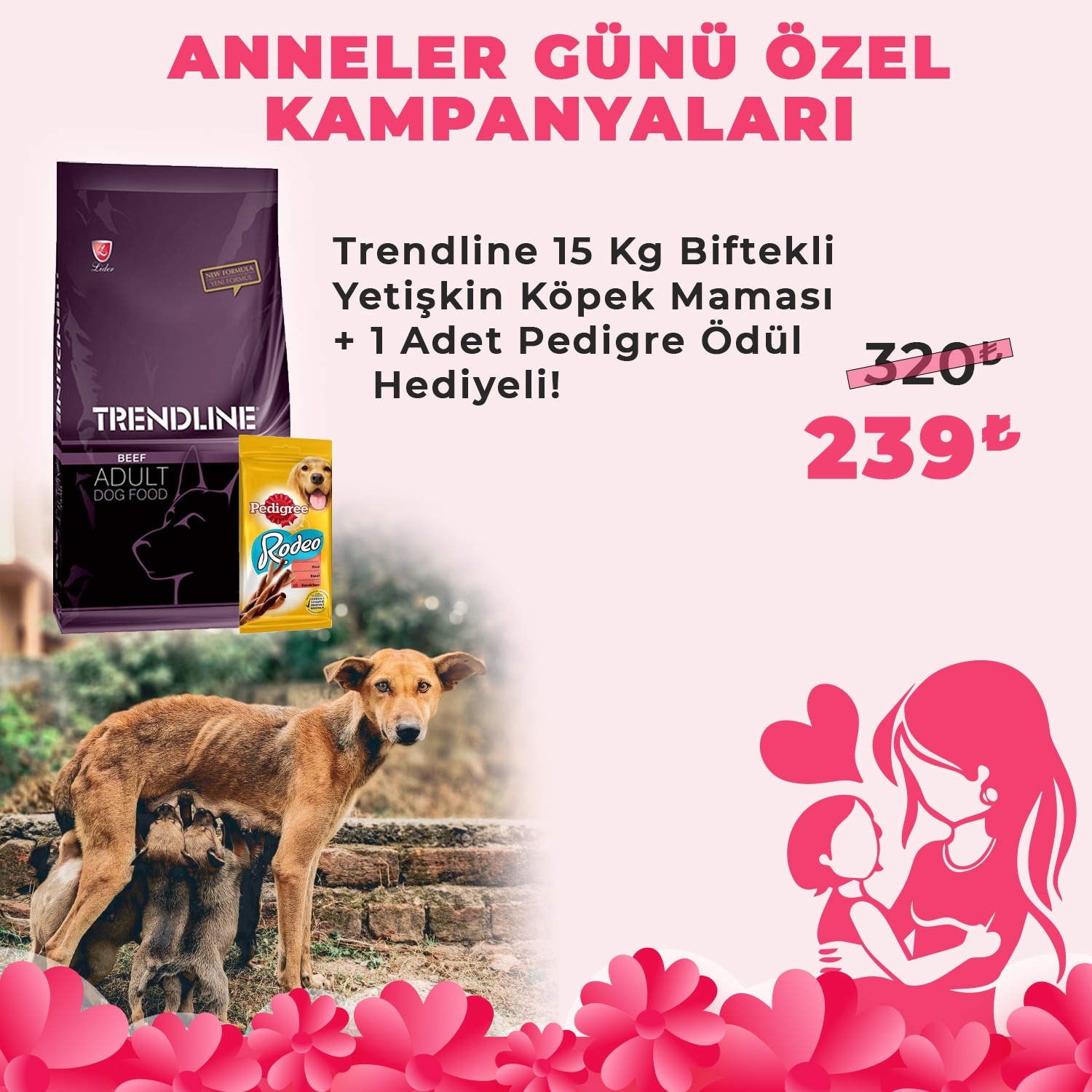 Trendline 15 Kg Biftekli Yetişkin Köpek Maması + 1 Adet Pedigree Ödül Hediyeli