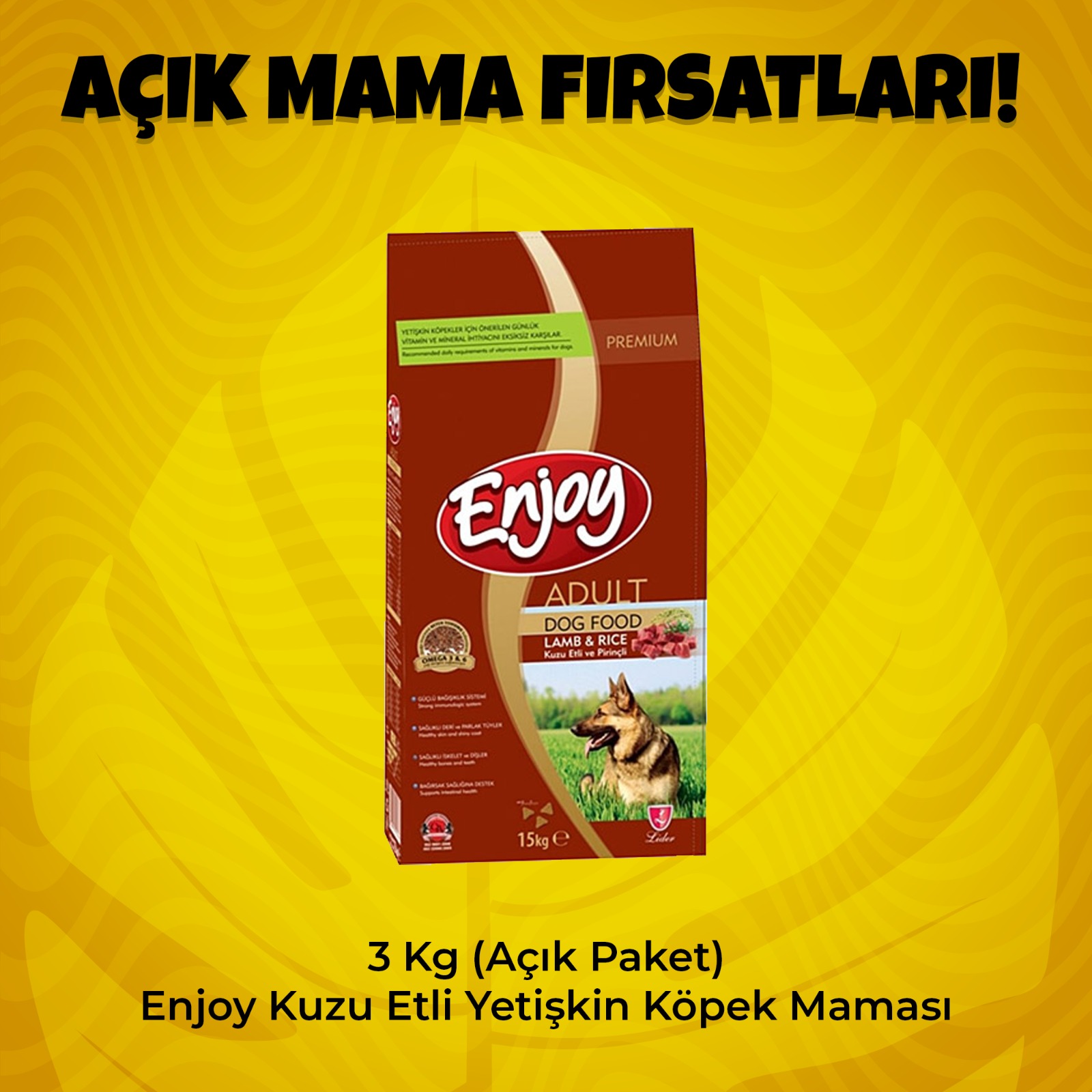 3 Kg (Açık Paket) Enjoy Kuzu Etli Yetişkin Köpek Maması