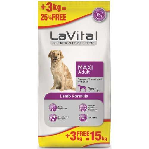 LaVital Kuzu Etli Büyük Irk Köpek Maması 12 KG + 3 KG