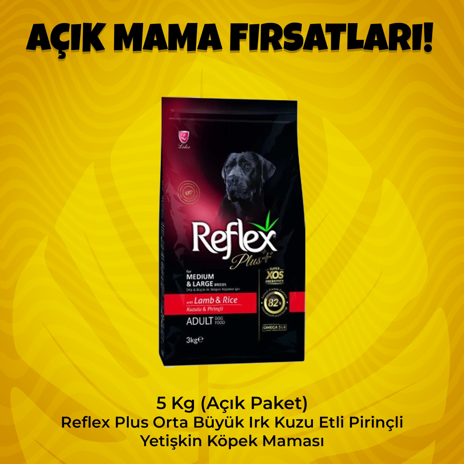5 Kg (Açık Paket) Reflex Plus Orta Büyük Irk Kuzu Pirinç Yetişkin Köpek Maması
