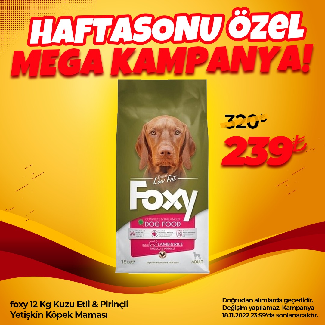 Foxy 12 Kg Kuzu Etli Pirinçli Yetişkin Köpek Maması