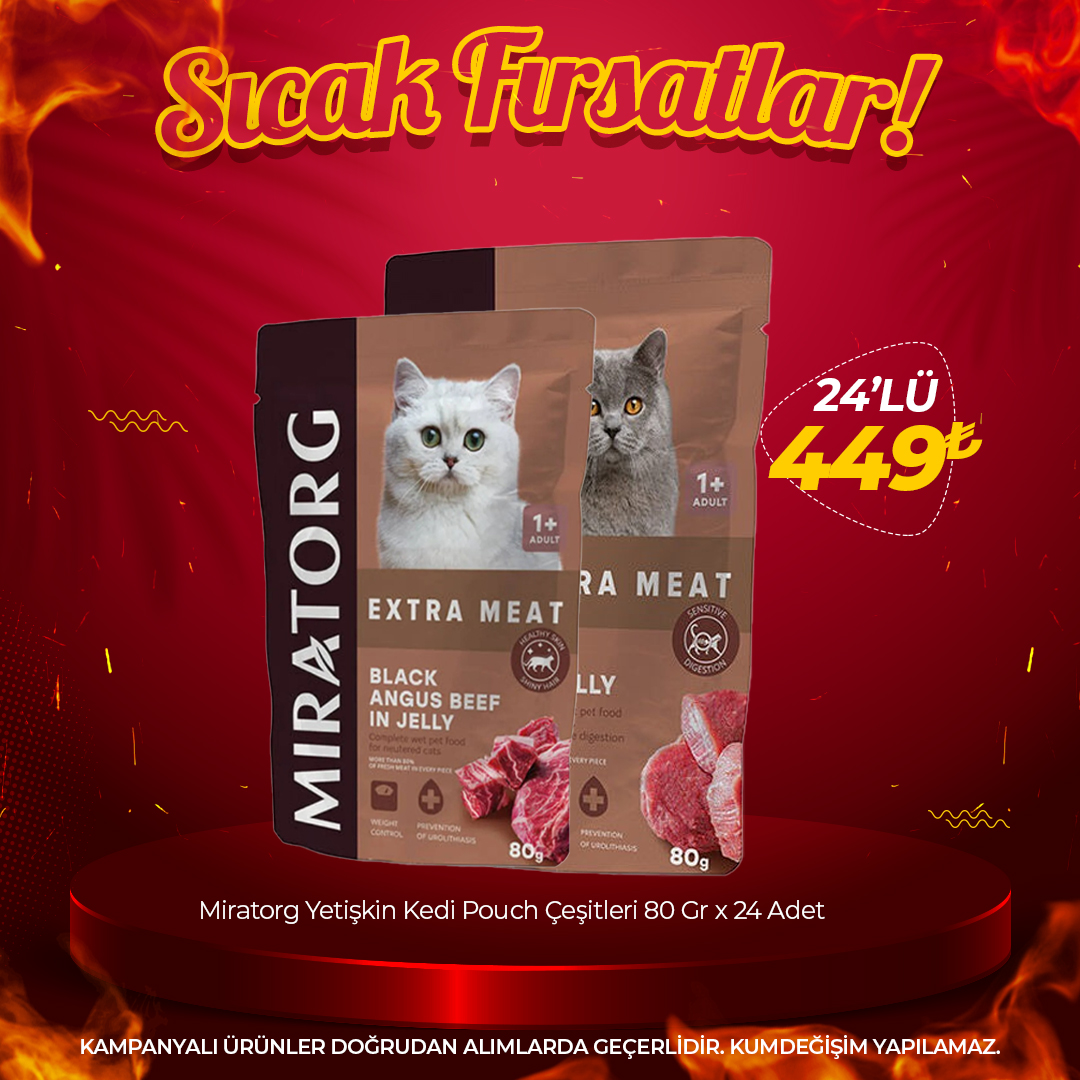 Miratorg Yetişkin Kedi Pouch Çeşitleri 80 Gr x 24 Adet (Haftasonu Özel)